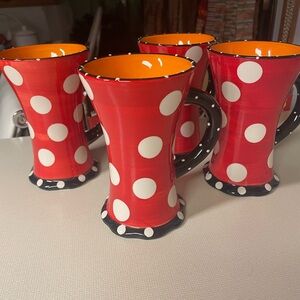 Red Polka Dot Ceramic Mugs Set